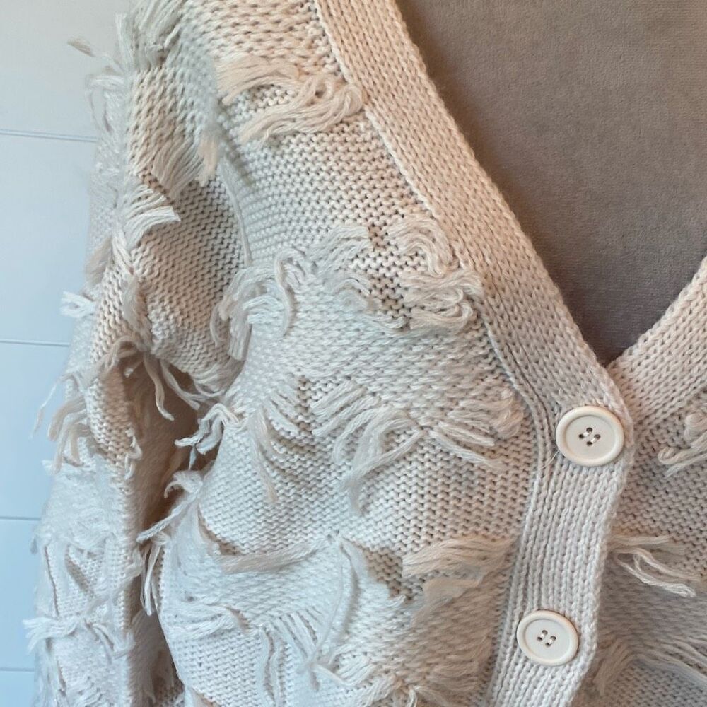 525 Fringe Cardigan Sweater In Bare Size Large Ivory Off White V- Neck B… - Picture 7 of 9